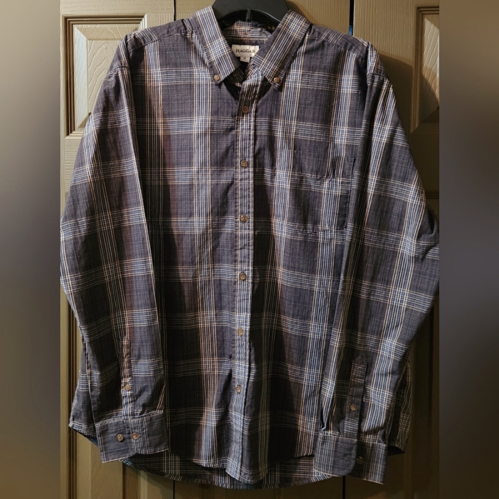 (NWOT) HAGGAR, MEN'S XL, GRAY plaid LONG SLEEVE